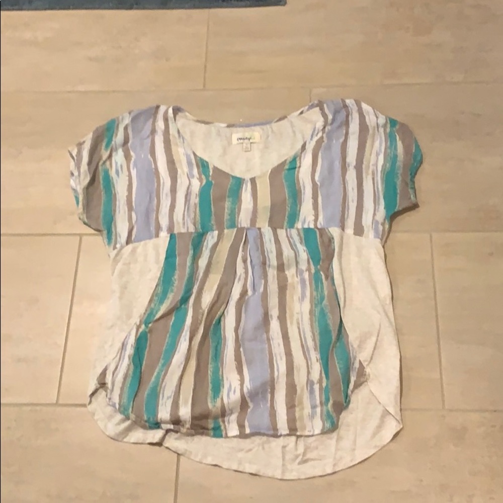 Anthropology Porridge top. Aqua, grey and oatmeal
